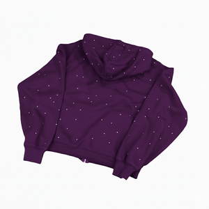 Sudadera con capucha extragrande de invierno de forro polar grueso 100% algodón personalizada con cremallera, lavado ácido, logotipo de diamantes de imitación, alta calidad, que absorbe la humedad - Product Image 3