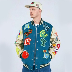 2025 haute personnalisé automne mode en gros blanc varsity vestes col montant côtelé manchette ourlet solide plaine sport - Product Image 5