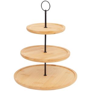 Support à gâteau élégant en bois et métal avec une forme ronde finie naturellement pour les fêtes d'anniversaire sur table, supports à gâteau décoratifs - Product Image 1
