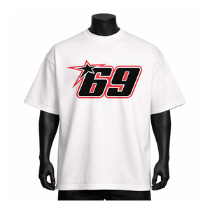 Camiseta Oversize Personalizada con Número de Carrera para Hombre, Blanca de Algodón, Estilo Gráfico de Equipo, Venta al por Mayor, Ropa OEM - Product Image 1