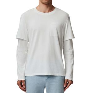 Nuevo estilo de manga larga Unisex de gran tamaño de doble capa Camiseta de manga larga de doble capa para hombres al por mayor ropa informal - Product Image 1