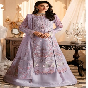 Elegante y Lujoso Conjunto de 3 Piezas de Salwar Kameez de Organza de Seda para Mujer, Ramsha, para Bodas y Fiestas, con Bordado Intenso y Diseños Modernos - Product Image 4