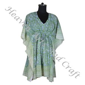 100% Cotton Women Sleepwear Hand Block Printed Kaftan Dress KFCS153 Light <b>Weight</b> Women Casual Occasion Wear Short Caftan Dresses - Product Image 2