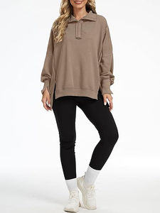 เสื้อสเวตเตอร์โอเวอร์ไซส์สำหรับผู้หญิงเสื้อสวมหัวคอ Henley ติดกระดุมทันสมัยเสื้อผ้าลำลองสำหรับฤดูใบไม้ร่วง XS-XL 2025ออกแบบได้ตามต้องการ - Product Image 6