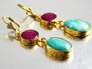 2 piedras preciosas combinación hecha a mano nueva moda dorado moderno Stud borla pendientes de piedras preciosas joyería geométrica hecha a mano - Product Image 6