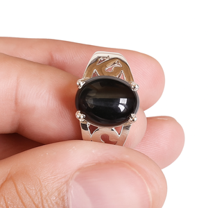 แหวนแต่งงานประดับพลอยรูปดาวสีดำสุดหรูสำหรับผู้หญิง เงินแท้ 925 ชุบโรเดียม รับรองโดย Rhaya Jewels เหมาะสำหรับงานปาร์ตี้และวันครบรอบ - Product Image 5