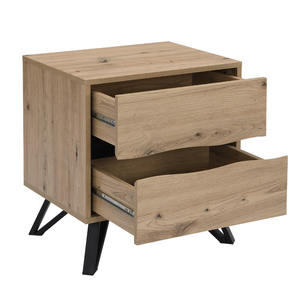 Table de chevet moderne à 2 tiroirs de style méditerranéen pliable robuste et durable en bois de haute qualité Base en métal noir Chambre industrielle - Product Image 2