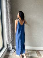 Robe longue décontractée d'été personnalisée pour femme, 100% Lin, couleur unie, tissage ample, bretelles spaghetti, col en V, coupe trapèze, infroissable, style délicat