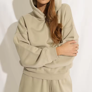 Conjunto de 2 Piezas de Sudadera con Capucha y Pantalones Cortos de Punto, Transpirable, con Estampado Personalizado, Informal, 100% Algodón, Felpa Francesa, para Mujer - Product Image 2