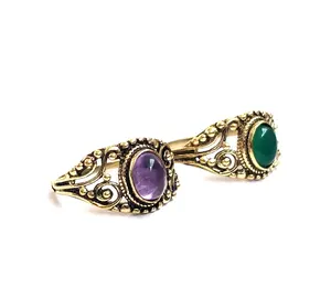 Excellent High Quality Custom Factory Price 6x8 Oval Amethyst Gemstone Solid Ring Women Brass Stone Jewelry