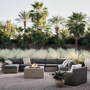 Abaco Contemporary Outdoor Double Chaise Sectional <b>Sofa</b> Resin Wicker Canvas Charcoal for Sunbrella Cushions <b>Rattan</b> for Dining - Product Image 2