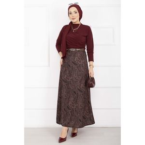 Burgundy Satin for Scuba <b>Skirt</b> Shawl Pattern XS Knee-Length Empire Waistline Breathable Soft Spandex Nylon Decorated Ruffles - Product Image 1