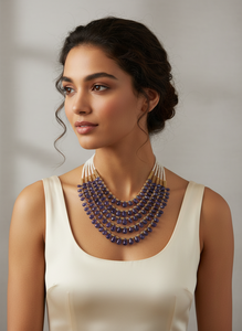 <b>925</b> Sterling <b>Silver</b> 18K Gold Plated Beaded Sapphire <b>Necklace</b> | Luxury Blue Sapphire Gemstone Women's <b>Necklace</b> - Product Image 2