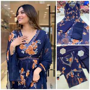 Georgette-Top estampado puro con bordado y espejo para mujer, ropa informal con bonito corte con interior en Choli Readymade - Product Image 5