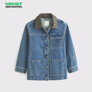 Chaqueta vaquera azul de moda para mujer, con cuello en contraste, botones, bolsillos, manga larga, informal, para uso diario. - Product Image 1