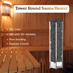 Chauffe-sauna rond sur pied Tower, de 3 kW à 24 kW, à commande séparée, 380–415 V 3N~ 50/60 Hz, pour salle de sauna - Product Image 1