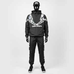 Conjunto de Chaqueta Cortavientos Ligera de Poliéster de Talla Grande, Tela con Estampado Gráfico Vibrante con Logotipo Personalizado, Conjunto de Chaqueta Cortavientos con Transferencia de Calor - Product Image 1