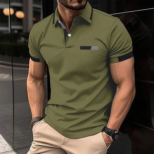 Polo Gris para Hombre, Manga Corta, Corte Ajustado, Casual, Color Sólido, Ribete en Contraste, Tejido de Punto - Product Image 3