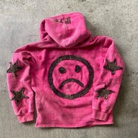 Nouvelle Arrivée 2024 – Sweat à Capuche Zippé Brodé Visage Pleurant pour Homme – Veste Unisexe Effet Vieilli Style Hip Hop Rock Décontracté Hiver Imperméable