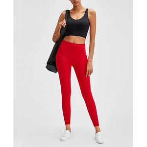 Leggings deportivos Fitness de patrón sólido para mujer con pantalones de yoga de entrenamiento de bolsillo - Product Image 1