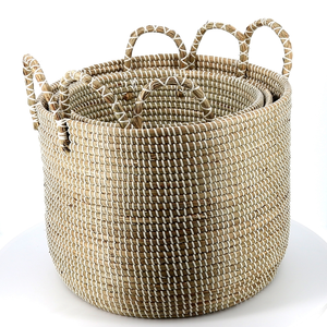 Woven <b>seagrass</b> clothes <b>basket</b> direct from factory hot-pick handmade raffia sea grass <b>baskets</b> - Product Image 3