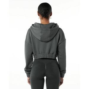 Sudadera corta con capucha para mujer, 55% algodón, 45% licra, estilo de hombro con cremallera completa - Product Image 4
