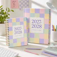Agenda scolaire LABON personnalisé 2027 2028, organiseur étudiant à carreaux pastel, spirale, couverture rigide, onglets, hebdomadaire, mensuel, carnet OEM ODM