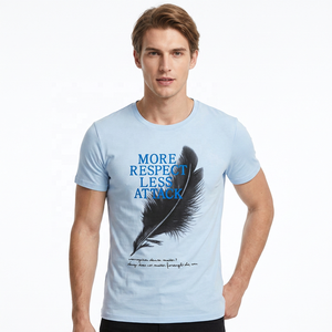 T-shirt pour homme en coton blanc formel à manches courtes, col rond, imprimé sérigraphié sur le devant, respirant, en jersey tricoté, coupe classique - Product Image 2