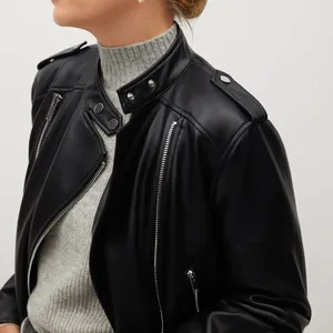 Haute qualité nouvelle veste de motard en cuir pour femmes à la mode coton remplissage longue automne été mode poche en gros - Product Image 4