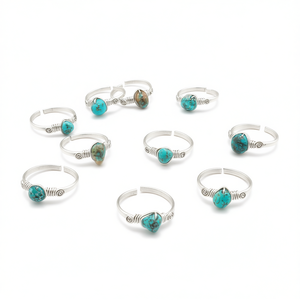 <b>Boho</b> Style Silver Plated <b>Ring</b> with Vibrant Turquoise Stone Design Fashion Jewelry Set for Resale Appeal - Product Image 2