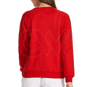 Sudadera lisa en blanco para mujer, cuello redondo, mangas completas, tela de lana de algodón suave, logotipo personalizado, bordado/impresión, producto OEM - Product Image 2