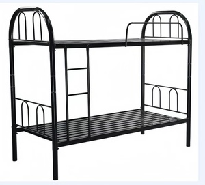 Cama litera doble de metal con escalera y barandillas de seguridad, estructura de acero resistente para niños/adultos/hostales - Product Image 1