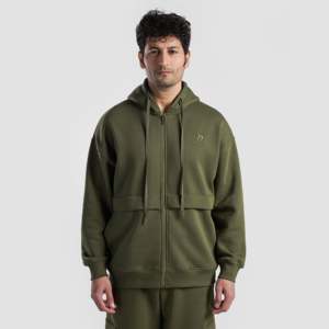 Sweat à capuche cargo GAI effet usé en coton French Terry camouflage olive avec fermeture éclair, style streetwear avec étiquette personnalisée - Product Image 1