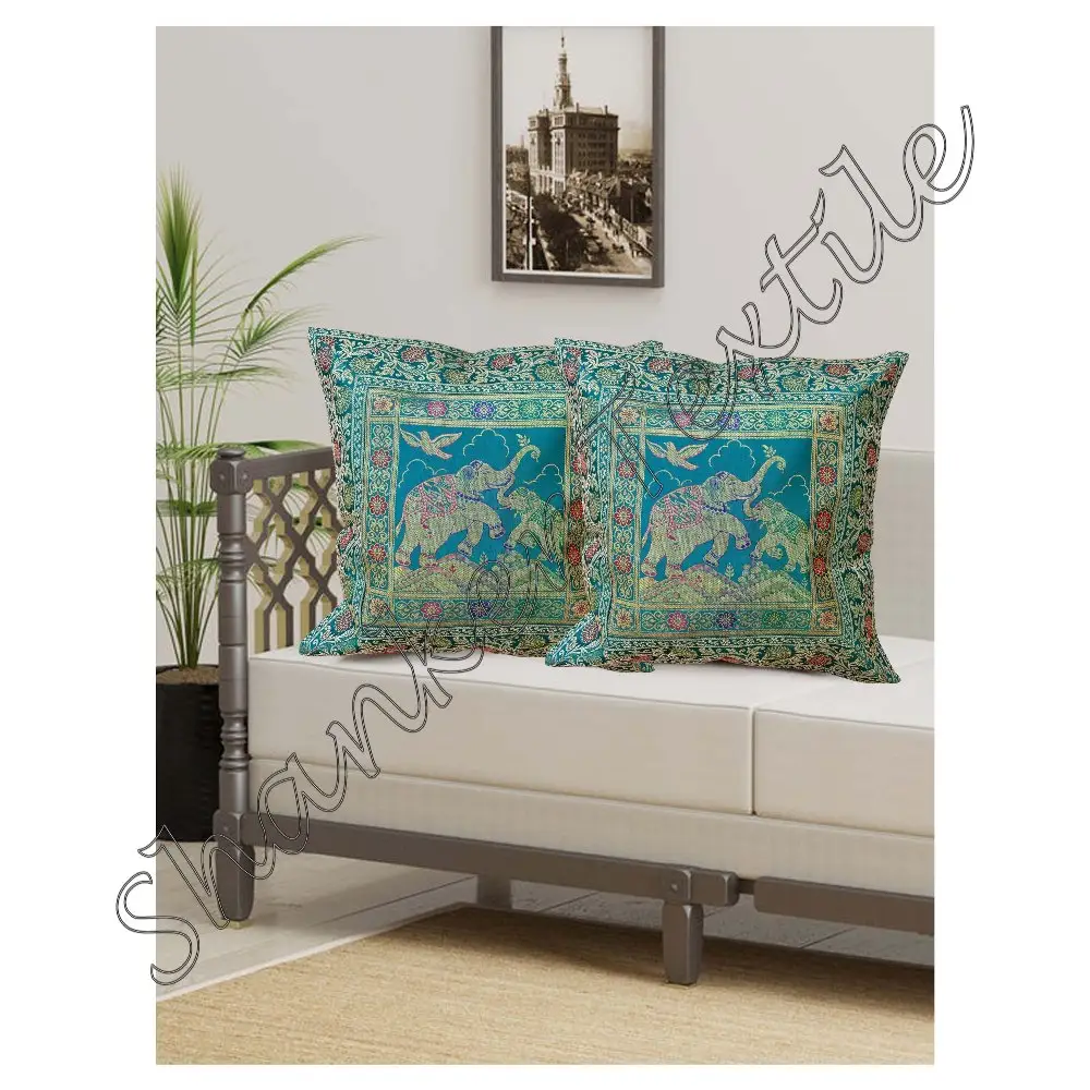 Sarung bantal halus brokat sutra seni Bohemian India persegi penutup bantal sutra kualitas Premium 16 "X 16"