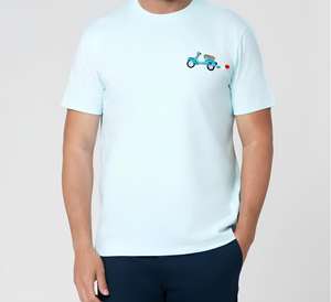 Camiseta de verano de estilo italiano Premium turquesa 100% algodón manga corta Scooter detalle fácil ajuste Anti-Pilling 3D bordado hombres - Product Image 1
