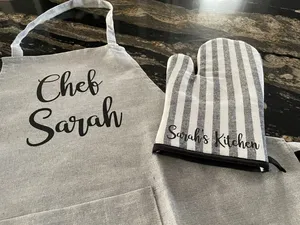 Custom 100% Cotton BBQ <b>Oven</b> <b>Mitts</b> and Pot Holders With Apron <b>Mitt</b> for Cooking Baking Grilling Premium Heat Resistant Kitchen Mi - Product Image 3