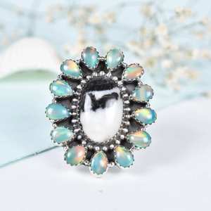 Handmade Zebra Jasper and Aurora Opal Bezel Setting 925 Sterling Silver Adjustable <b>Ring</b>-Wedding & Party <b>Statement</b> <b>Ring</b> for Women - Product Image 5