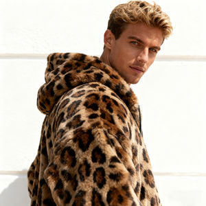 Sudadera con Capucha Personalizada con Estampado de Leopardo para Hombre, Sudadera con Capucha Gruesa con Cremallera, Holgada, Estilo Vintage, Estampada, Unisex - Product Image 4