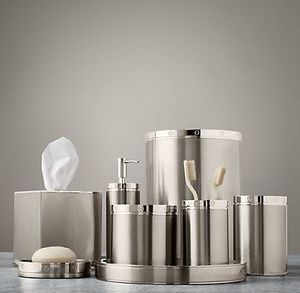 Gold Glazed Metal Emulsion Bottle with White Ray Pattern Bathroom <b>Set</b> With <b>Soap</b> Dispenser Tray Brush Holder Napkin Holder - Product Image 5