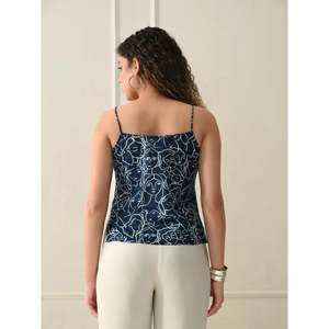 Artsy màu xanh hải quân Bohemian Spaghetti dây đeo bông hàng đầu với in trừu tượng cho mùa hè - Product Image 5