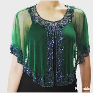 Luxury Plus Size Poncho <b>Shrug</b> <b>Tops</b> Handmade Embroidered Elegant Beaded Designs Winter Solid Bead Work Sequined for Autumn Season - Product Image 2