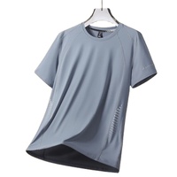 Camisetas de Verano para Hombre de Seda Helada y Algodón, de Alta Calidad, Manga Corta, Color Sólido, Transpirables, de Secado Rápido, Cuello Holgado, Estilo Casual