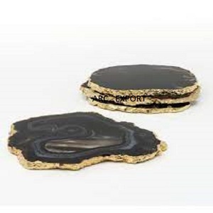 Sous-verre en agate en marbre simple de créateur avec bordure de couleur dorée Décoration de table Sous-verre fantaisie pour thé et café à vendre - Product Image 2