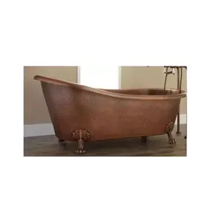 Copper Antique Finishing Free Standing Straight Soaking Bathtub With Legs Modern Design Bathing Tub Solid Copper Bathtub