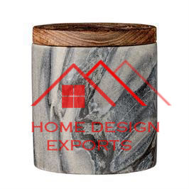 Ensemble de 3 boîtes cylindriques en marbre noir décoratives pour le stockage des aliments et des épices avec couvercle en bois hermétique - Product Image 2