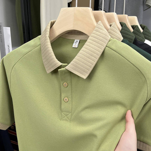 Camiseta de manga corta de verano para hombre con logotipo personalizado, seda helada de gama alta con estampado, nuevo diseño de solapa informal a la moda - Product Image 1