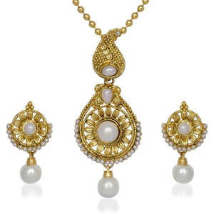 Kriaa ชุดเครื่องประดับชั้นดี2101709จี้มุกสีขาวชุบทอง - Product Image 1