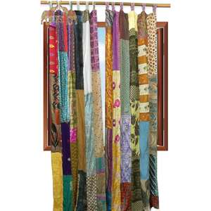 Vintage Handmade Boho Theme Silk Sari Saree <b>Curtains</b> <b>Window</b> Decor Drapes Panels Beautifully Designed Vintage Silk Saree <b>Curtains</b> - Product Image 1