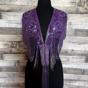 Elegante capa burlesca con cuentas hebras lentejuelas sujeción cuello envoltura festiva Club ocasiones recta silueta hermosa poliéster - Product Image 1