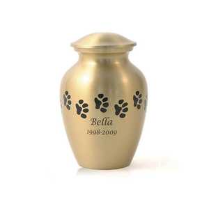 Green Metal Pet <b>Memorial</b> Urn with Gold Rim and Paw Print Trail Design for <b>Dog</b> and Cat Ashes - Product Image 3
